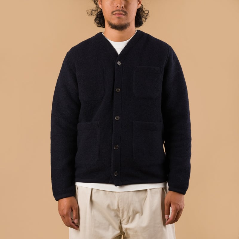 Wool Fleece Cardigan Navy
