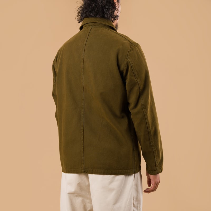 image flaneurs porté de dos VETRA Dark Khaki Brushed Canvas Weaved Jacket