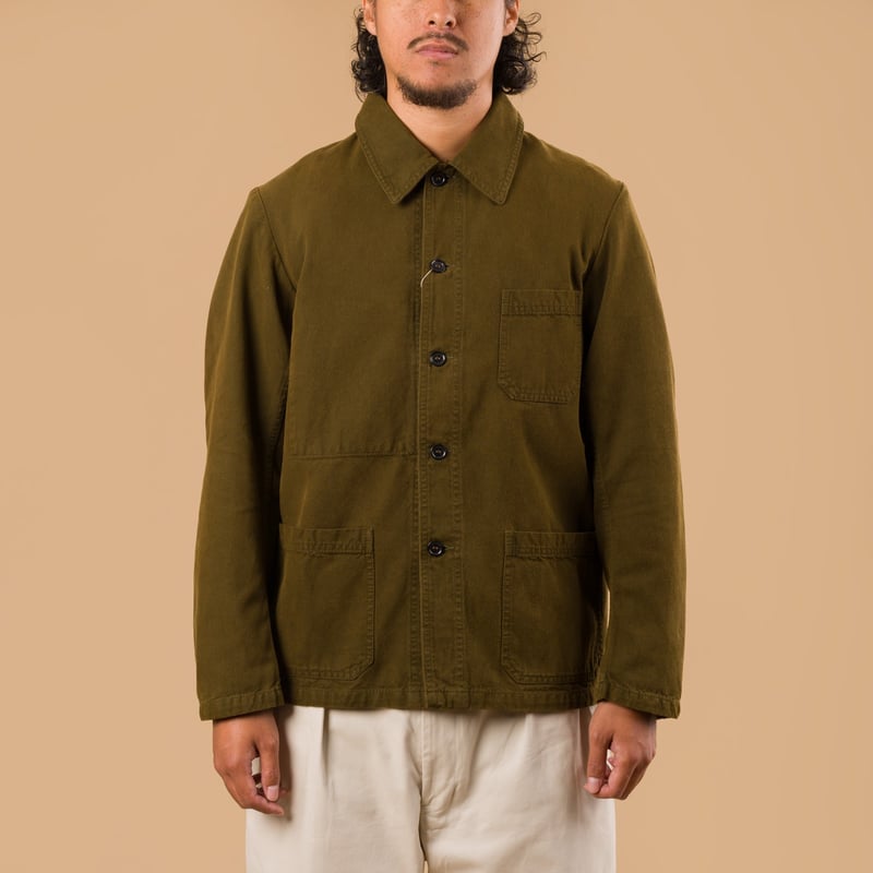 image flaneurs porté de face VETRA Dark Khaki Brushed Canvas Weaved Jacket