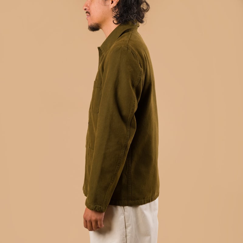 image flaneurs porté de profil VETRA Dark Khaki Brushed Canvas Weaved Jacket