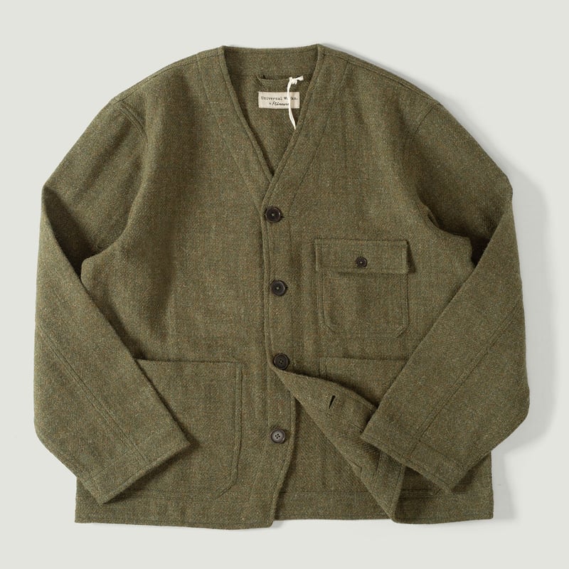 vignette UNIVERSAL WORKS x FLÂNEURS Harris Tweed Plaid Cabin Jacket Green