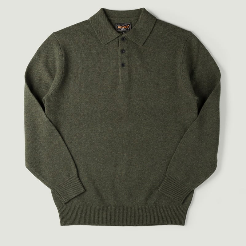Vignettes-BEAMS-PLUS-flâneurs-pull-Knit-Polo-9G-Green