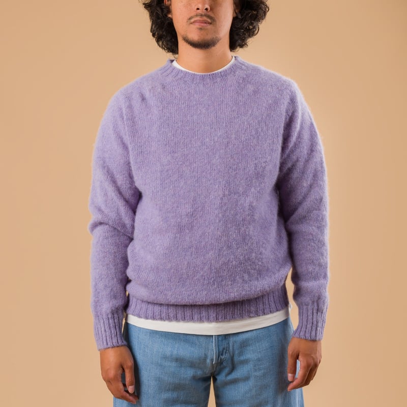image porté de face Pull Harley Of Scotland X Flâneurs Shaggy Crew Neck Sweater Lavender