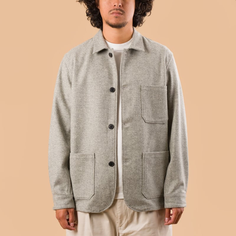 image portée flâneurs PORTUGUESE FLANNEL veste Labura Herringbone Wool Light Grey