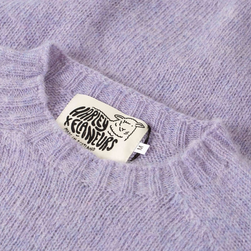 pull laine ecossais Harley of Scotland X Flâneurs détail-lavender