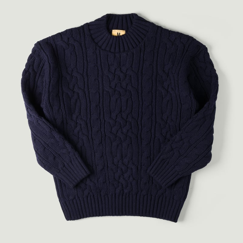 Image-Flâneurs_NITTO KNITWEAR / Pull Col Rond Ohannes Maille Torsadée Marine_Vignette