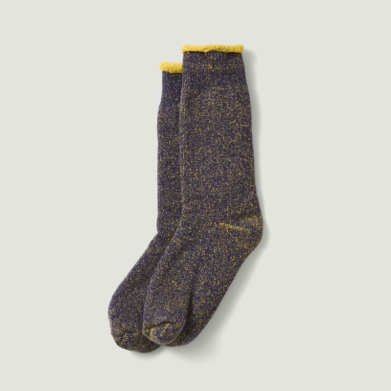 Image-Flâneurs_A/W25 ROTOTO / Reversible Pile Socks Navy/Yellow_Vignette