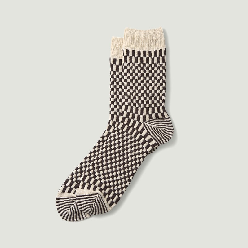 Checkerboard Pattern Socks Brown