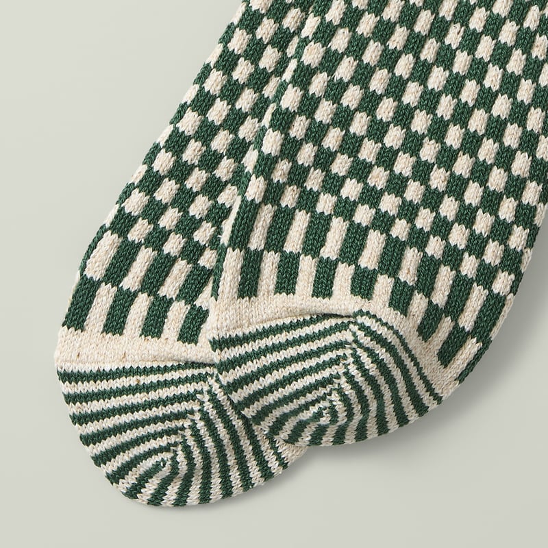 Image-Flâneurs_ROTOTO / Checkeboard Pattern Socks Green_detail-2