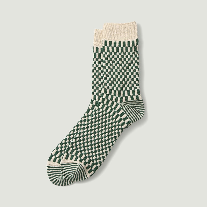 Image-Flâneurs_ROTOTO / Checkeboard Pattern Socks Green_Vignette