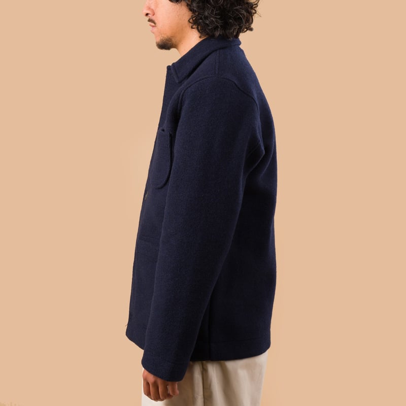 image flaneurs veste UNIVERSAL WORKS Field Jacket II Techno Melton Plain Navy de profil