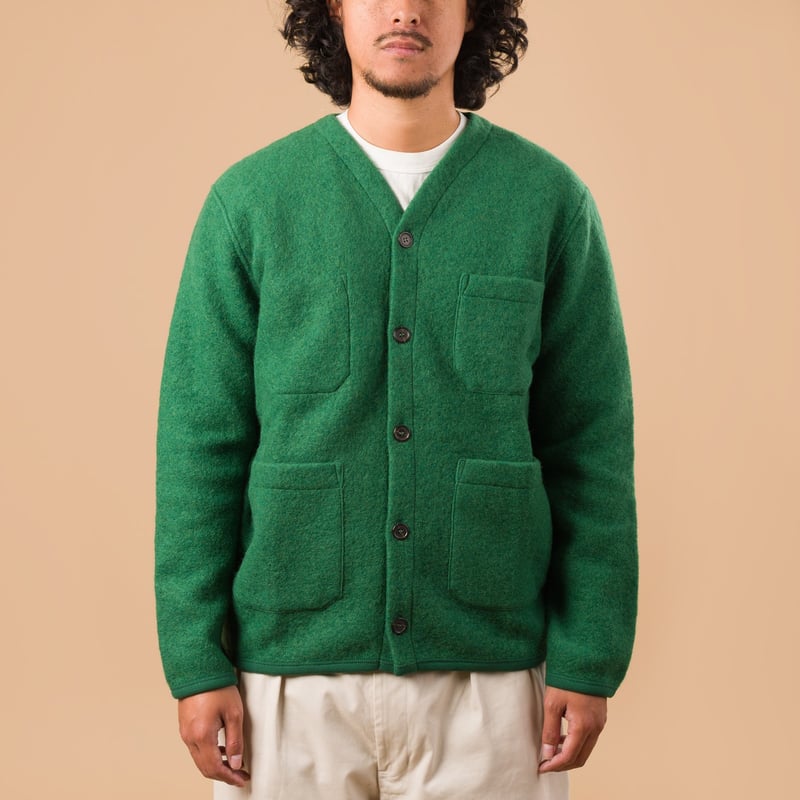 image flâneurs UNIVERSAL WORKS Wool Fleece Cardigan Green de face