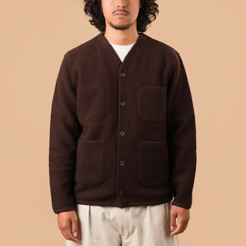 image flâneurs UNIVERSAL WORKS Wool Fleece Cardigan Brown de face