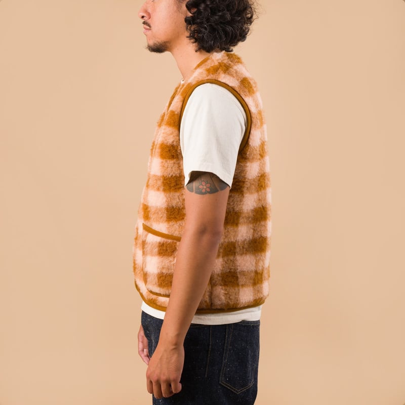 image flaneurs lining Coldbreaker laine Pepitco Vest Ultralight Checker Apricot de profil