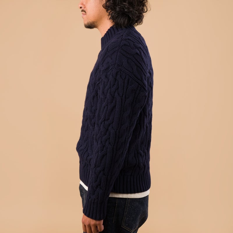 Ohannes Navy Cable Knit Crewneck Sweater