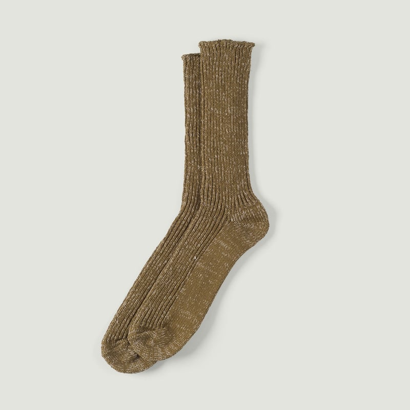 Image-Flâneurs_NISHIGUCHI KUTSUSHITA / Hemp Cotton Ribbed Socks Khaki_Vignette