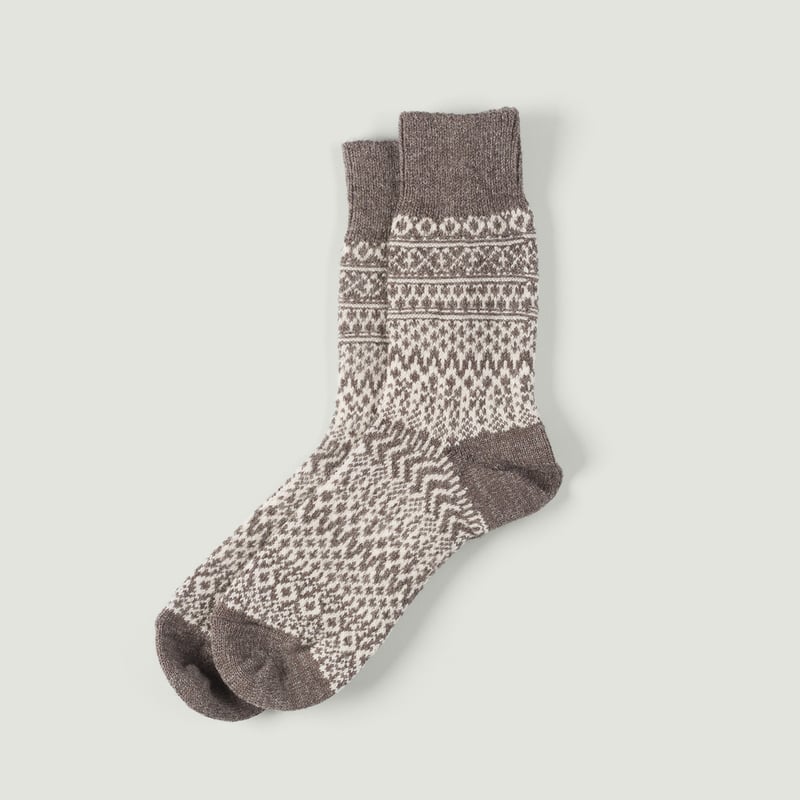 Vignettes-flâneurs-NISHIGUCHI-KUTSUSHITA-Wool-Jacquard-Socks-gray
