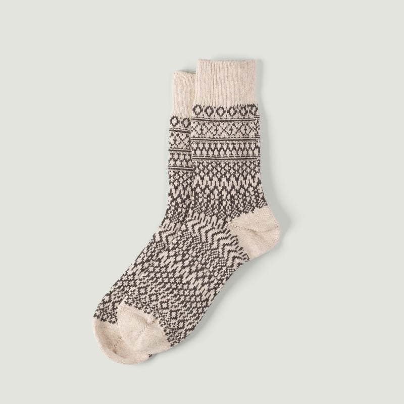 Vignettes-flâneurs-NISHIGUCHI-KUTSUSHITA-Wool-Jacquard-Socks-oatmeal