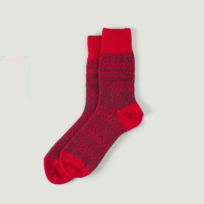 Image-Flâneurs_NISHIGUCHI KUTSUSHITA / Wool Jacquard Socks Red_Vignette