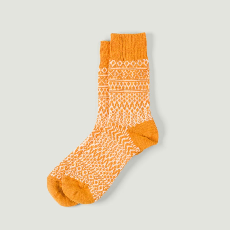 Image-Flâneurs_NISHIGUCHI KUTSUSHITA / Wool Jacquard Socks Lantern Orange_Vignette
