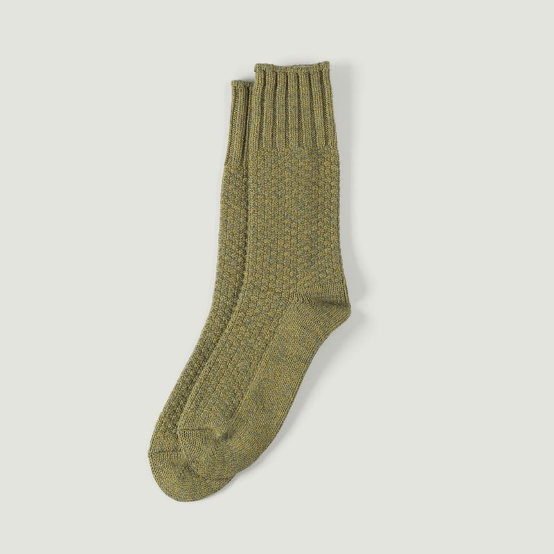 Image-Flâneurs_NISHIGUCHI KUTSUSHITA / Wool Cotton Boots Socks Moss Green_Vignette