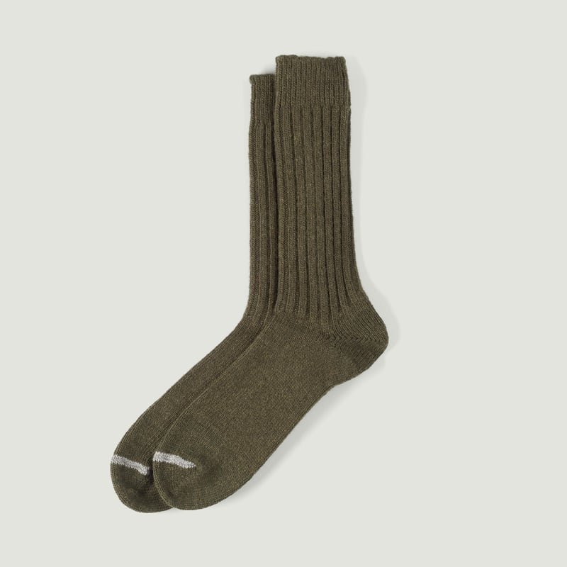 Image-Flâneurs_NISHIGUCHI KUTSUSHITA / Wool Ribbed Socks Khaki_Vignette