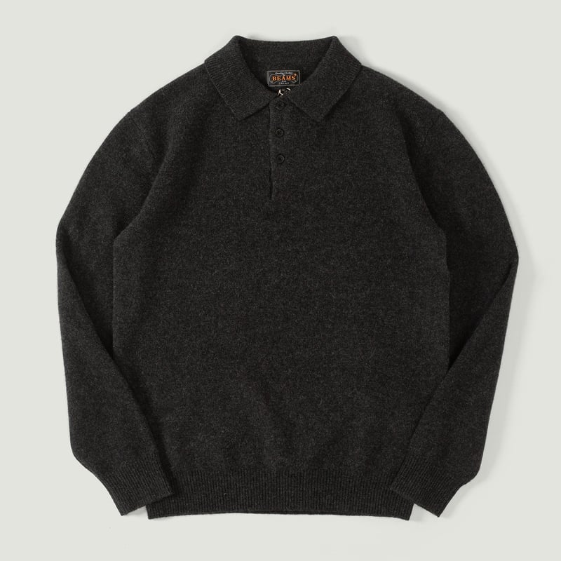 vignette flaneurs pull col polo BEAMS PLUS  Knit Polo 9G Charcaoel