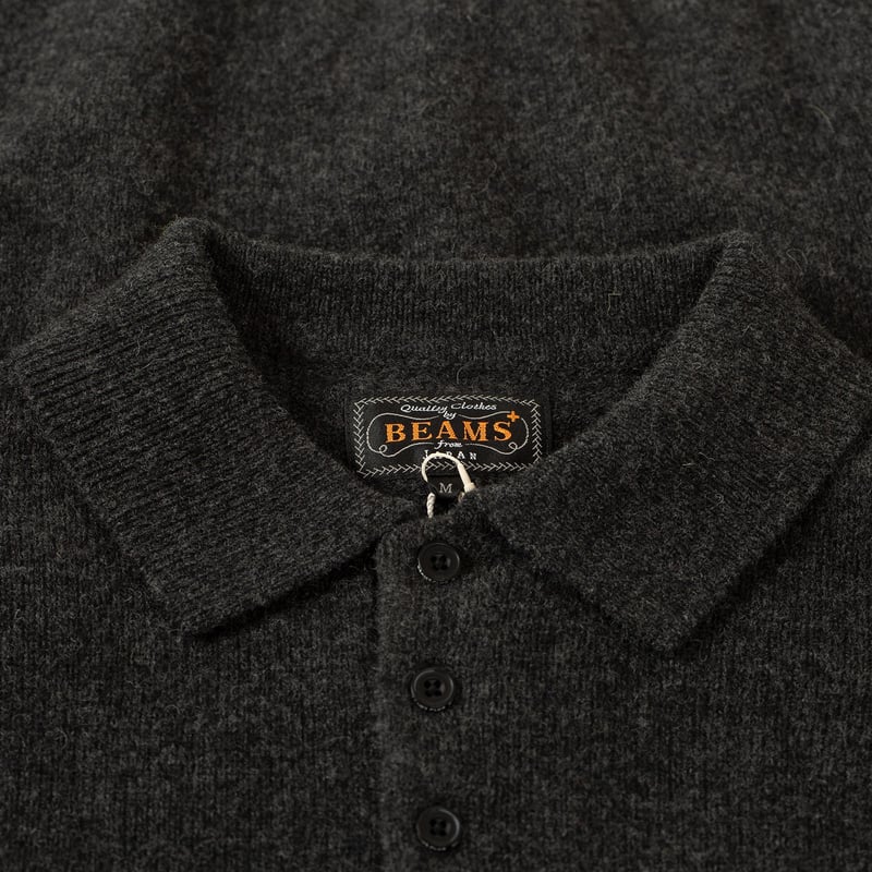 détail flaneurs pull col polo BEAMS PLUS  Knit Polo 9G Charcaoel (2)