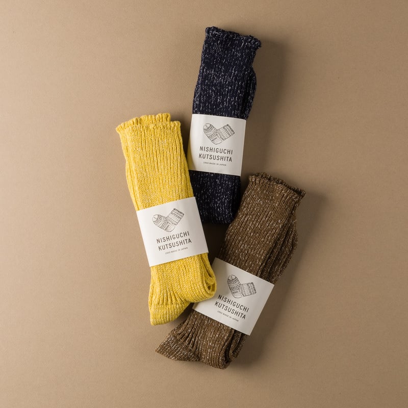 Image-Flâneurs_NISHIGUCHI KUTSUSHITA / Hemp Cotton Ribbed Socks Vintage Yellow_Detail