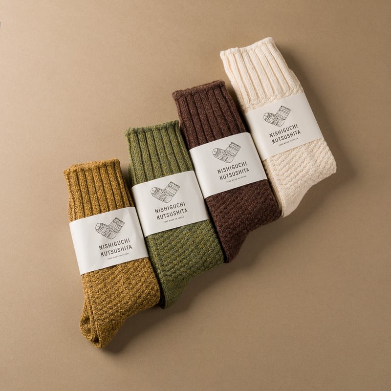 Lineup-NISHIGUCHI-KUTSUSHITA-Wool-Cotton-Boots-Socks-mocha-brown