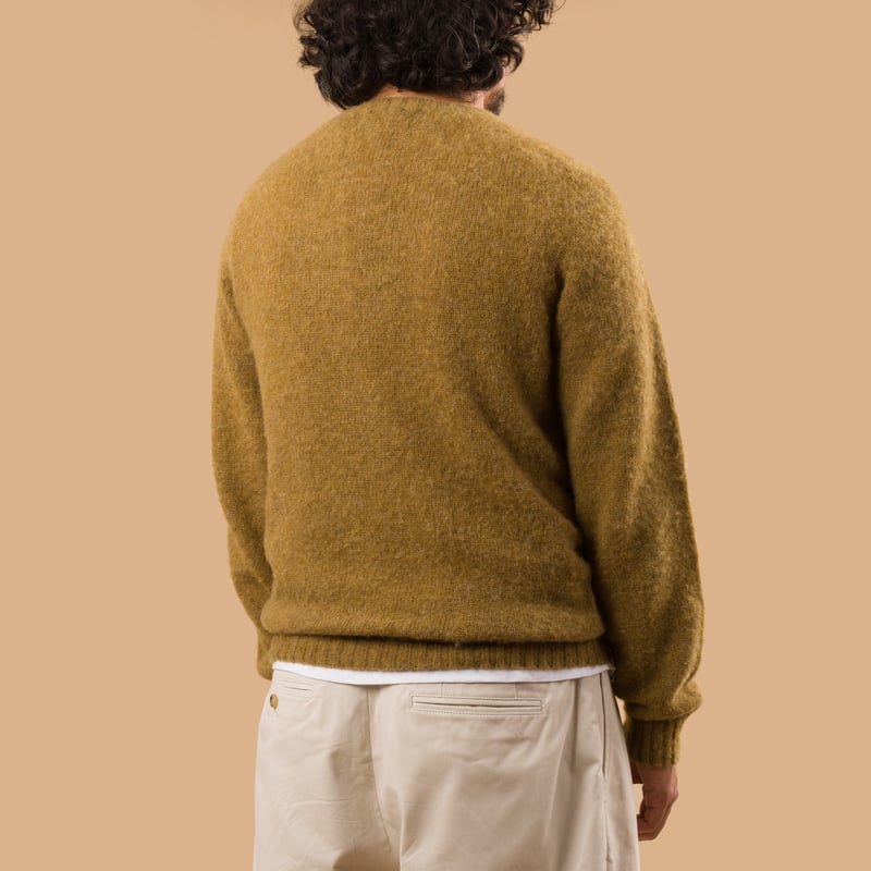 image flâneurs pull laine shaggy Harley of Scotland coriander de dos