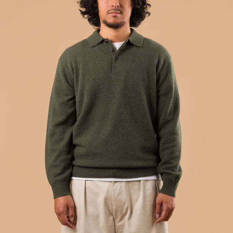 image flaneurs pull col polo BEAMS PLUS  Knit Polo 9G Green face