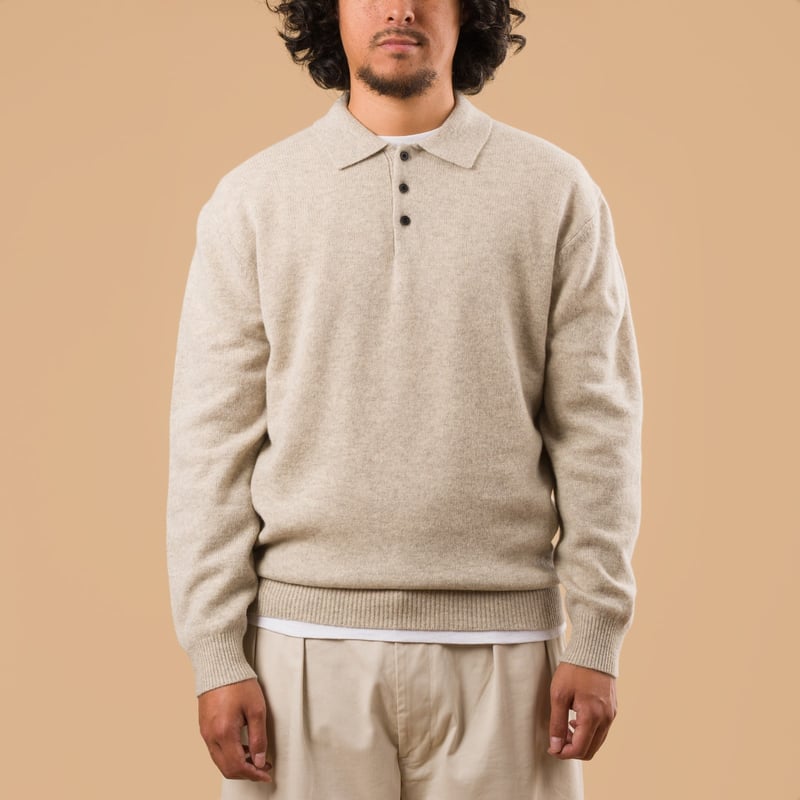 image flaneurs pull col polo BEAMS PLUS  Knit Polo 9G cream face