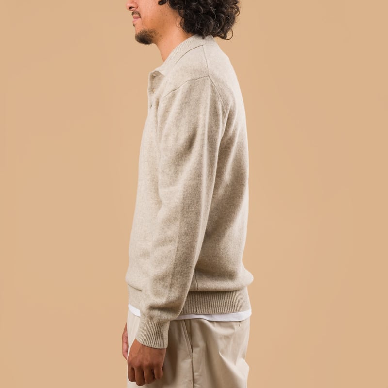 image flaneurs pull col polo BEAMS PLUS  Knit Polo 9G cream profil