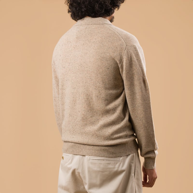 Image-Flâneurs_AW25 BEAMS PLUS  Knit Polo Nep 9G beige dos