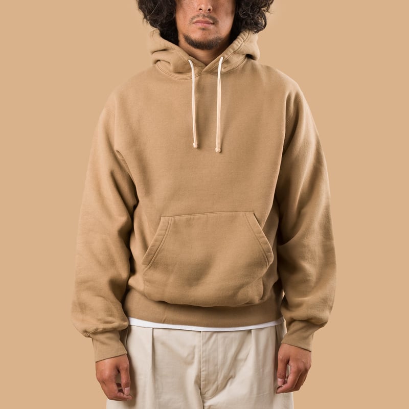 Image-Flâneurs_BEAMS PLUS / Sweat Pullover Hoodie Raised Back Khaki_de-face