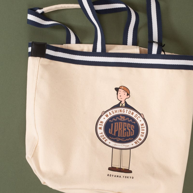 Image-Flâneurs_J. PRESS / Cotton Canvas Aaron Chang Tote White_Détail-1