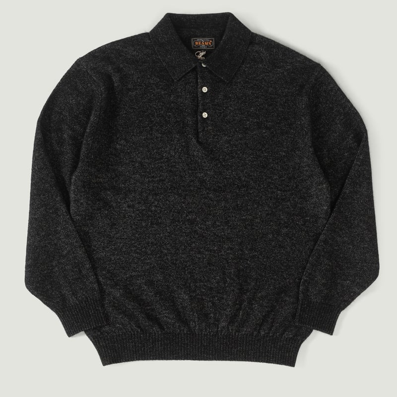 9G Wool Silk Shaggy Yarn Knit Polo Black