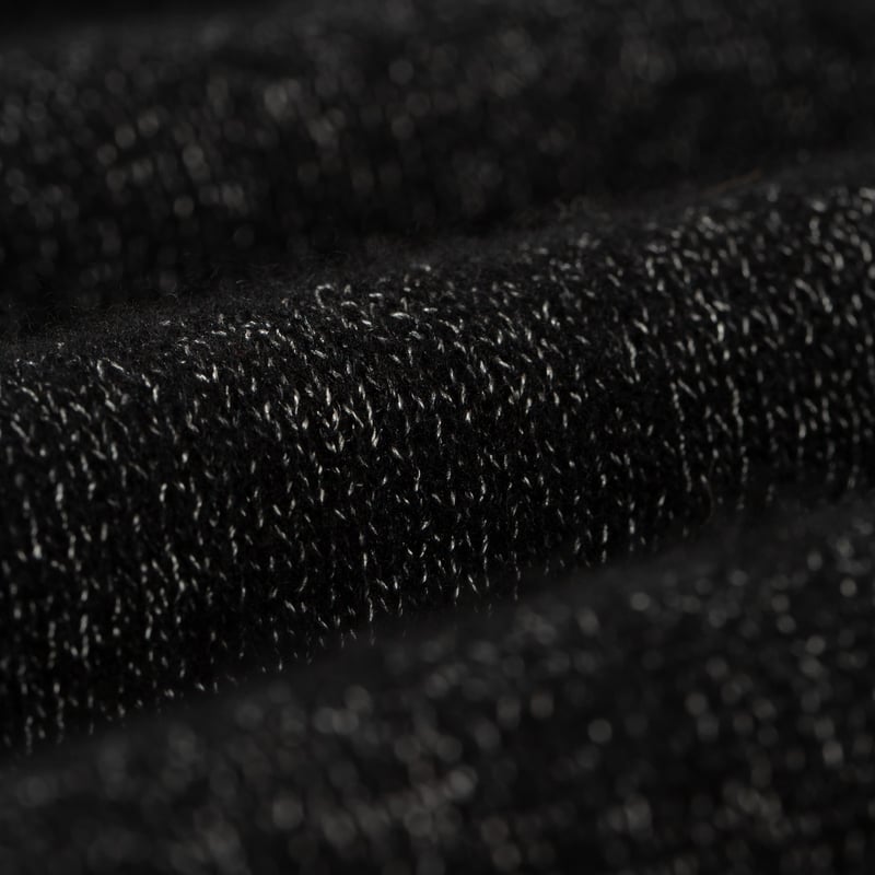 9G Wool Silk Shaggy Yarn Knit Polo Black