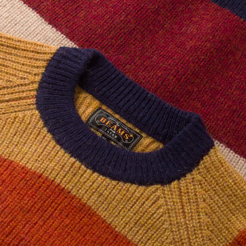 Image-Flâneurs_BEAMS PLUS / Crew Multi Stripe 5G Multi23F_Détail-1