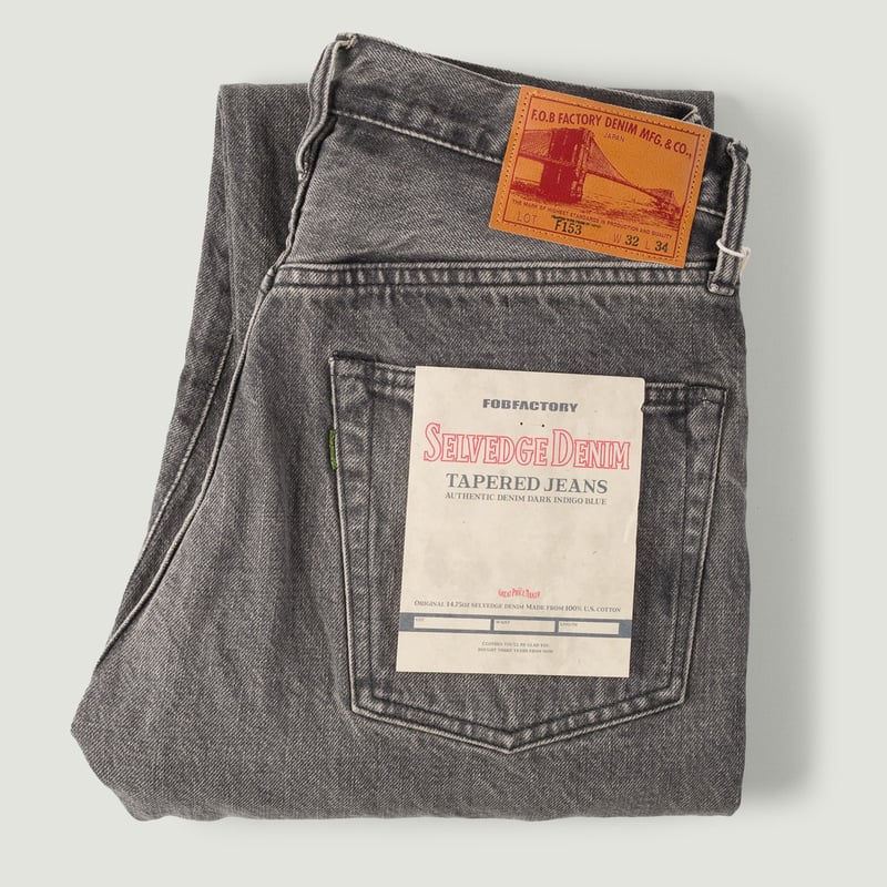 F153 5P Tapered Black Used Wash Selvedge Denim