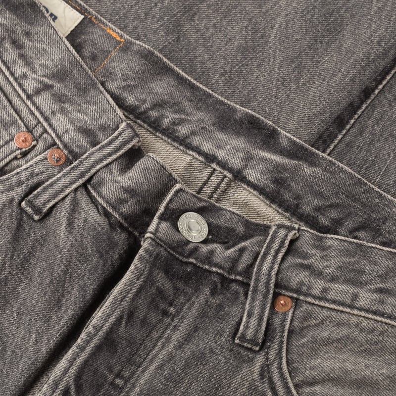 F153 5P Tapered Black Used Wash Selvedge Denim