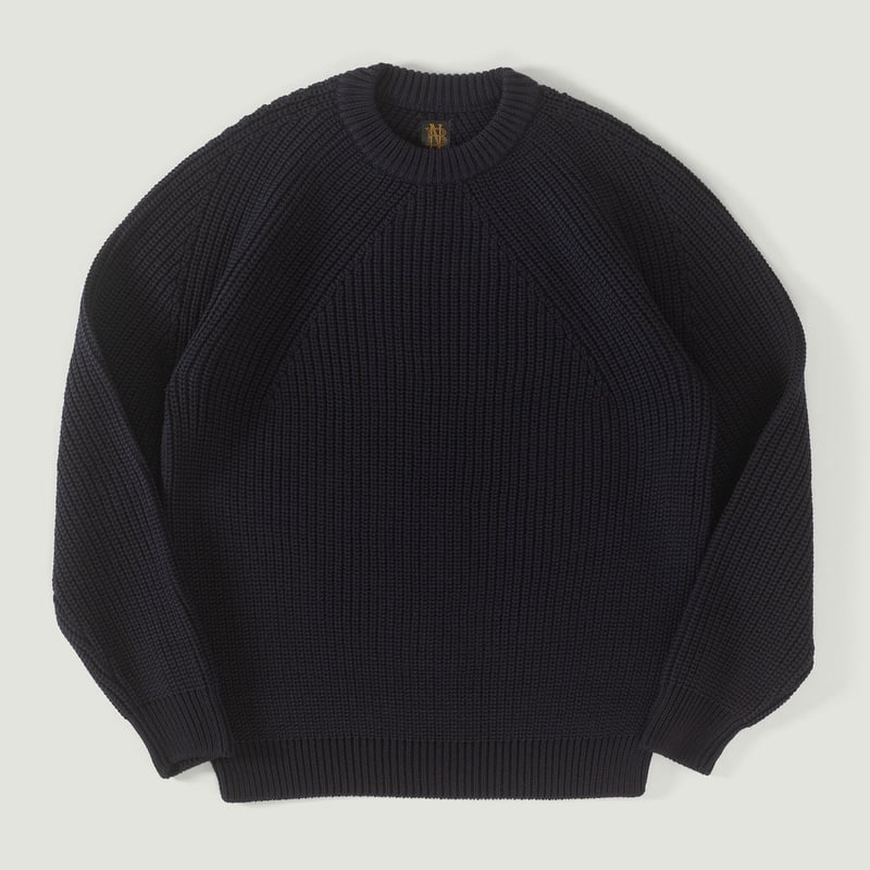 Vignettes flaneurs pull laine épais BATONER Signature Crew Neck navy