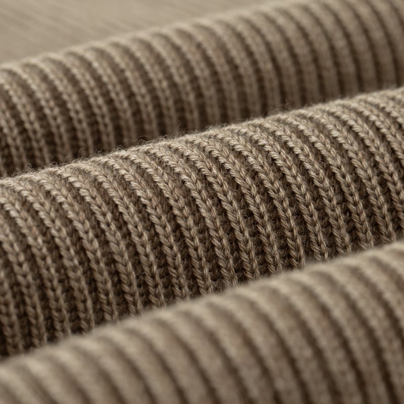 Solid Wool Rib Crew Neck Melange Brown