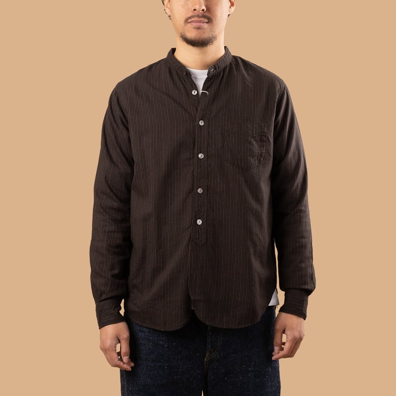 Image-Flâneurs_FOB FACTORY / F3511 Band Collar Shirt Black_de-face