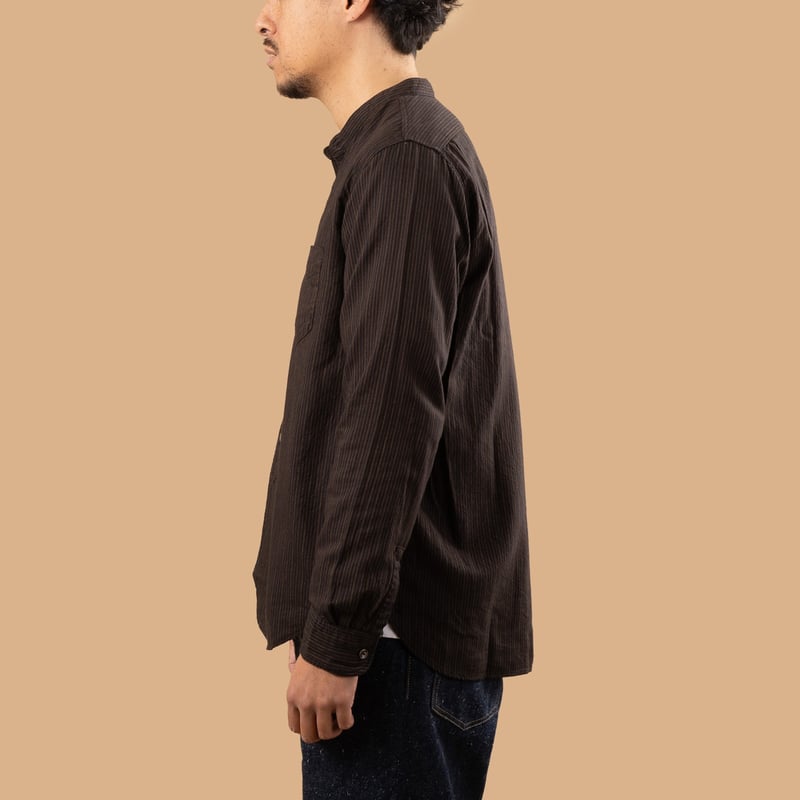 Image-Flâneurs_FOB FACTORY / F3511 Band Collar Shirt Black_de-profil