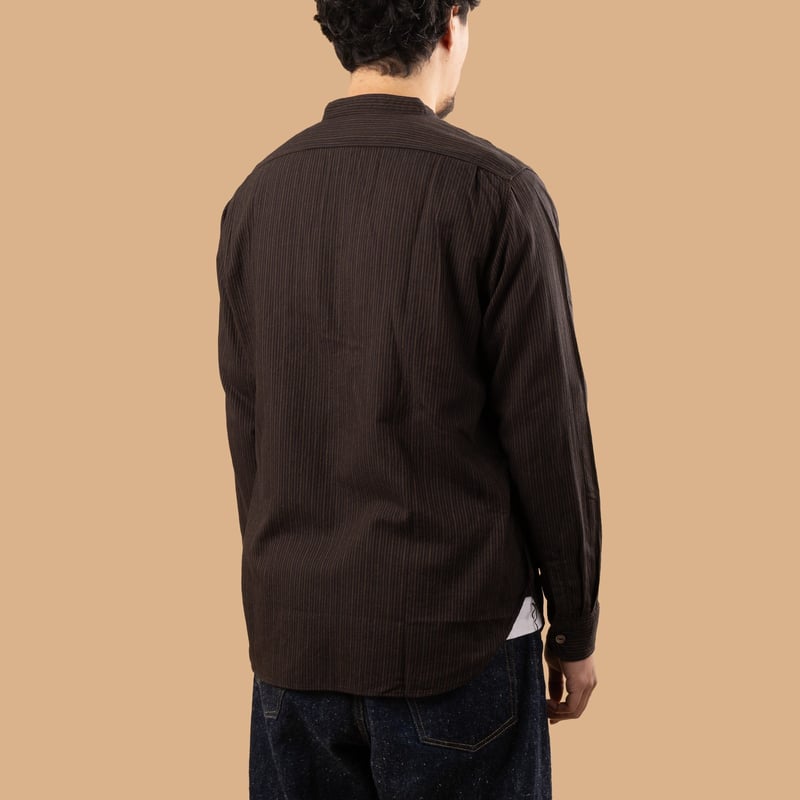 Image-Flâneurs_FOB FACTORY / F3511 Band Collar Shirt Black_de-dos