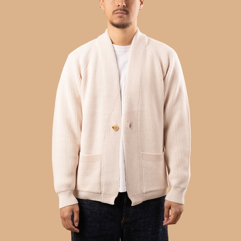 flâneurs-pull-gilet BATONER-Signature-1-Button-Cardigan-Ivory de face