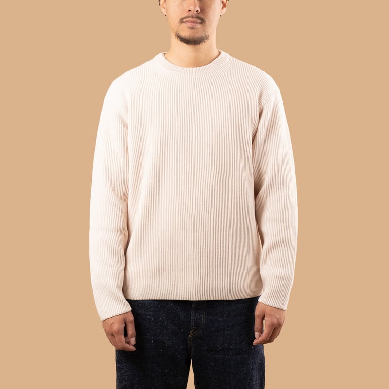 Solid Wool Rib Crew Neck Ivory