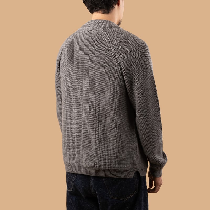 flaneurs gilet laine épais BATONER Waso 1 Button Cardigan Melange Gray de dos